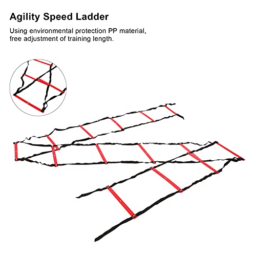 banapoy 7M Agility Ladder, 14 Rung Fixed Distance Speed Training Equipment with Angle Marks for Soccer Football Fitness Coaches and Athletes - color: Red