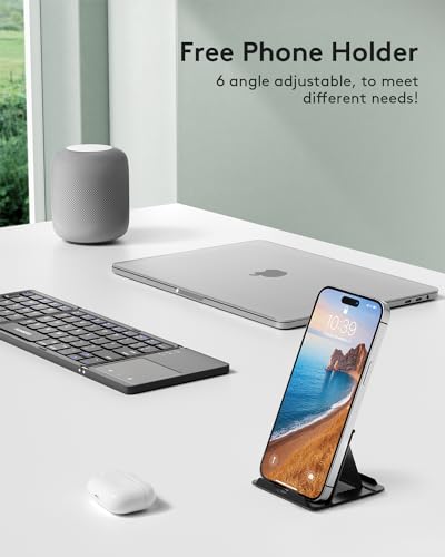 Samsers Foldable Bluetooth Keyboard with Touchpad, Ultra Slim Compact,Grey | Multi-touch Trackpad, Full Size, Phone Holder, USB-C Charging, 1 Device, for Android Windows iOS Mac OS, Mobile Productivity - color: Grey, size: 1-Device