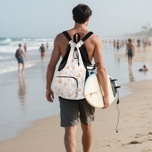 Drawstring Backpacks Climbing Gym Bag With Water Bottle Pocket Cinch Sack Waterproof Bluebell Rose Gold and White