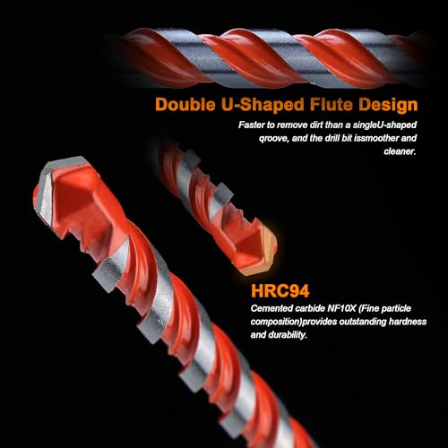 Concrete Drill Bits, 3/8" Hex Shank Masonry Bits, 5PCS | carbide masonry drill bits for concrete, brick, tile, glass, cement and plastic with hex shanks - size: 3/8 in