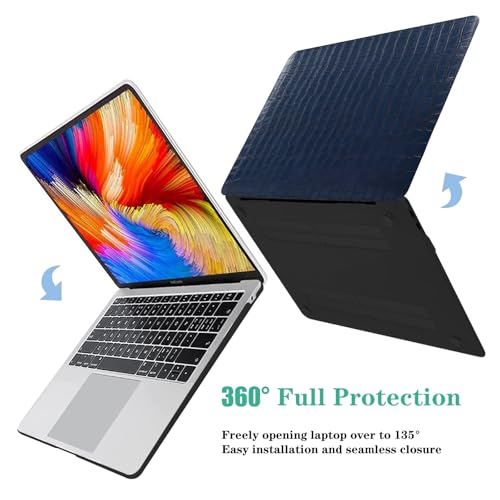 Case for Crocodile MacBook Pro 14 inch 2026-2021 M5 M4 M3 M2 M1 Logo Cutout | Luxury Alligator Skin Textured Leather Hard Case+Keyboard Cover (A3426 A3427 A3434 A3112 A3185 A3401 A2918 A2992 A2779 A2442) - color: # Crocodile Skin Blue