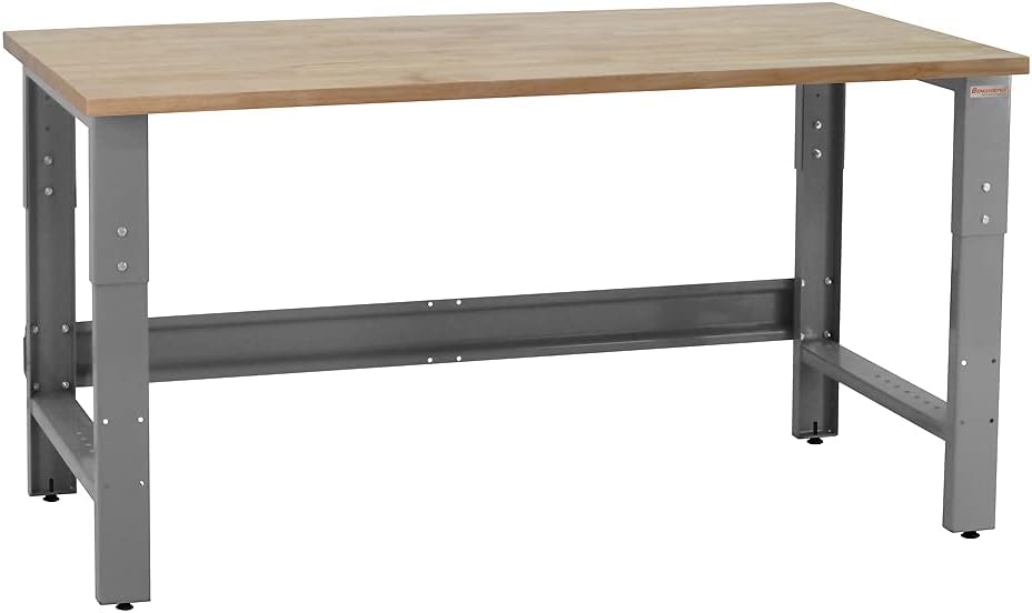 Table & Workbench: 1" Thick Solid Oiled Wood Butcher Block Top, Height Adjustable - 30" D x 48" L x 30" - 36" H - by BenchPro