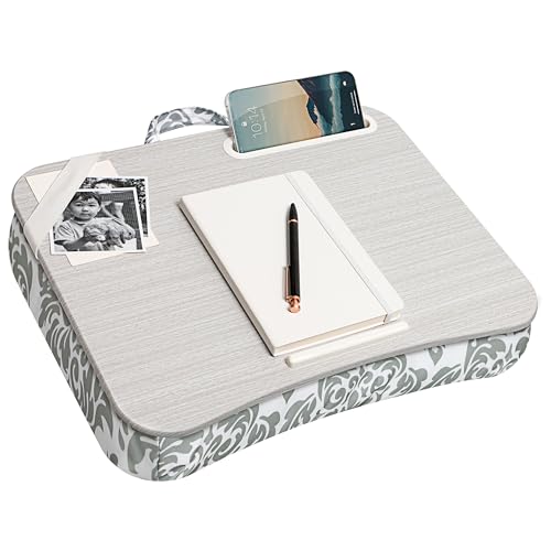 LAPGEAR Designer Lap Desk – Gray Damask, 2-Pack with Storage Basket - color: Gray Damask, size: 2-Pack Lap Desks + Basket
