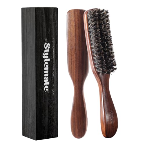 STYLEMATE Mens Boar Bristle Hair Brush | Slick Back Hair & Beard Brush with Stiff Bristles for Thick & Fine, Natural Black Walnut Wooden Handle Hairbrush - color: Black (1PC), size: Medium: Boar Bristle