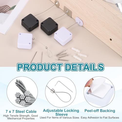 PATIKIL Retractable Remote Control Cable Tether (3.3ft / 1M, White)(5 Set) Square Remote Control Security Lanyard Lock Adjustable Locking Leash with Rope Locks, Suit for - TV/Tablets - color: White, size: 3.3ft