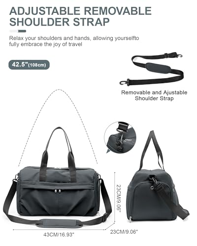 Gym Bag for Women Men with Shoe Compartment, Sport Duffel Bag, Waterproof Travel Weekender Overnight Carry on Bag for Yoga with Trolley Sleeve, Grey - color: A8-Grey