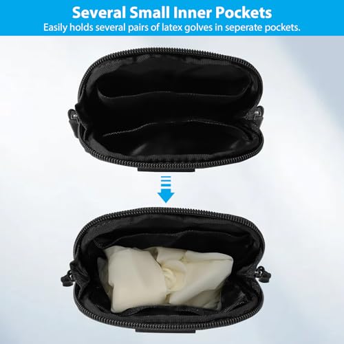 Duty Belt Gloves Pouch, Latex Disposable Glove Holder Zipper Pocket | Convenient Carrier Pockets Waist Bag, For Police Officer Law Enforcement Personnel, For Security Firefighter Professionals