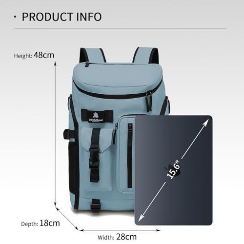 tennis mountain climbing travel backpack, independent shoe compartment for sports and fitness, waterproof 15.6-inch computer bag - color: Grey water blue