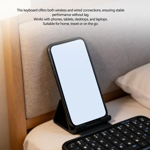 Mini Wireless Bluetooth Keyboard, BT Wired Dual Mode, 300mAh, Silent Slim Design, Compact Keyboard for Phone Tablet Laptop PC, Portable for Travel Home Business (Backlit Black)