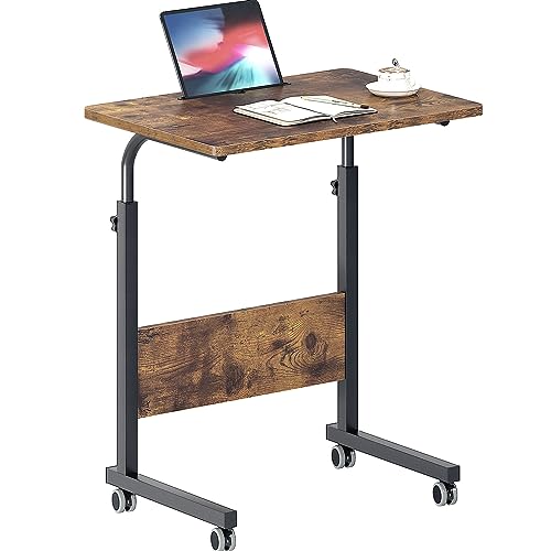 DlandHome 23.6 Inches Rolling Desk with Wheels Adjustable Height, Retro | Mobile Standing Desk Small Side Table Portable Laptop Cart PC Table, C-Shaped Bed Couch End Tables, Livingroom Bedroom - color: Retro Style, size: 23.6 Inch