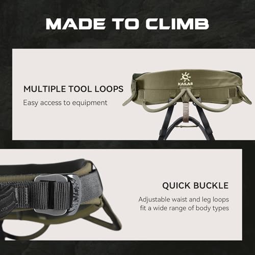 KAILAS Airo Rock Climbing Harness Men Roofing Harnesses Rescue Mountaineering Safety Belt Women Comfortable Lightweight - color: Gray Green, size: Large