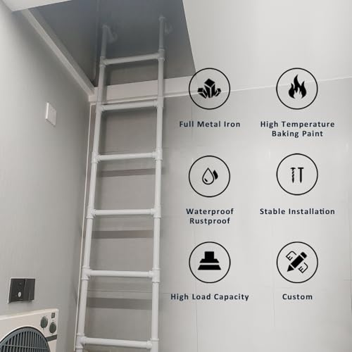 Wall Mounted Metal Step Ladder for Home Loft, White Wrought Iron Basement Window Well Egress Ladder Strong Bunk Bed Climbing Ladders with Kit, 100-300cm(200cm/79in) - size: 200cm/79in