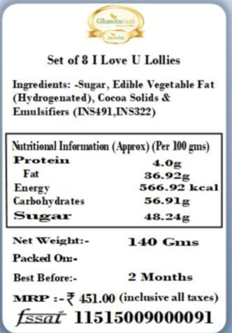 Valentine Gifts - Valentine Chocolates Ghasitaram Gifts - Set of 8 I Love U Lollies