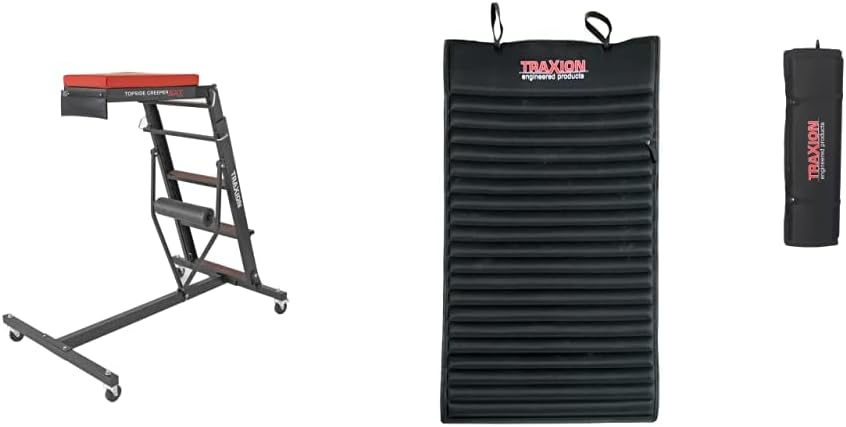 Traxion 3-200 NXT Foldable Topside Automotive Engine Creeper, Black and Traxion 1-500 VersaMat Roll-Up High Density Foam Utility Mat, Black