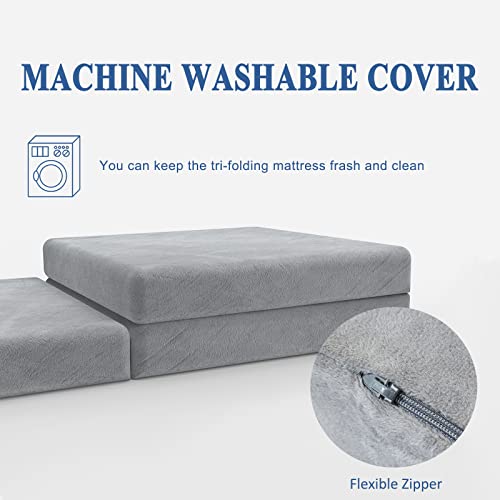 SINWEEK 3.8" Cot Memory Foam Folding Topper with Storage Bag - Foldable Trifold Floor Mat Topper, CertiPUR-US Certified Guest Sleeping Pad, Machine Washable Cover - size: C (31 x 75 Inch), style: Slow Rebound Memory Foam
