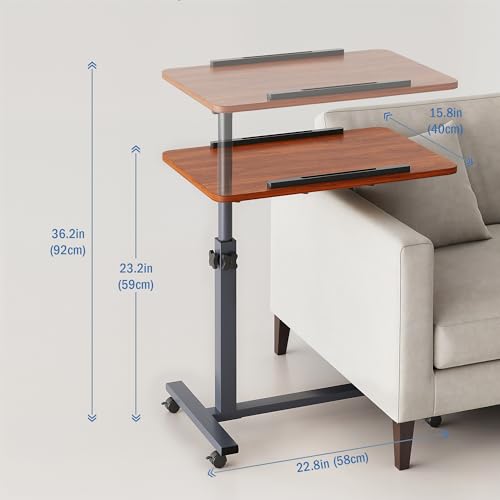 ZIWEI STAR Laptop Table Mobile Adjustable Height Portable Desk Notebook Swivel PC Computer Rolling Desk with Wheels, Laptop Stand for Couch Bedside Hospital Bed Table (Red Brown) - color: Red Brown