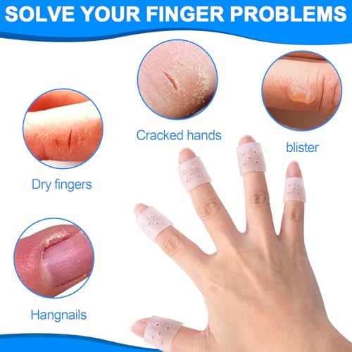 PAGOW 6pcs Finger Covers for Skin Picking, Stop Nail Biting Finger Guard | Reusable Breathable Silicone Anti Skin Picking Finger Gloves for Nail Biting Prevention, Cuticle Protection, Cracked - Clear