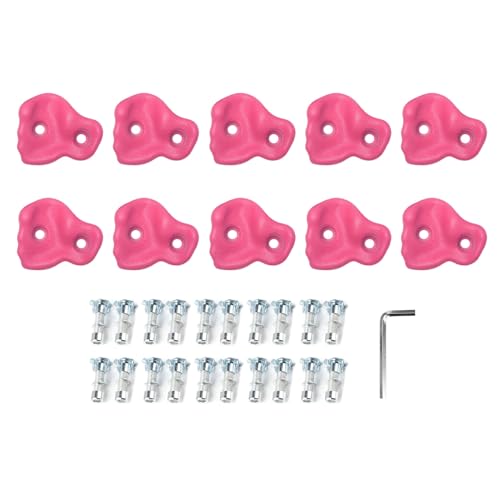 10PCS Rock Climbing Holds, PE Ergonomic Design with Rock Texture for Indoor Outdoor Climbing Wall, Includes Screws and Wrench Tools - color: Pink