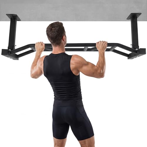 47 Inch Ceiling Mount Pull Up Bar Heavy Duty Multi-Grip Chin Up Bar Fitness Trainer for Garage/Home Gym and Strength Training Adjustable Height&Supports to 600 Lbs