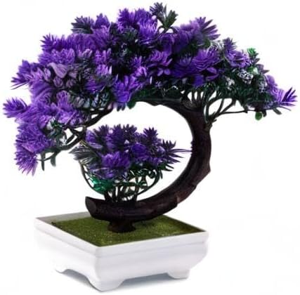 Small Artificial Plants Greenery Desktop Bonsai - Purple Plastic Fake Plants for Home Decor Indoor Bookshelf Office Desk Bathroom Room Decor, Tall 8.5"