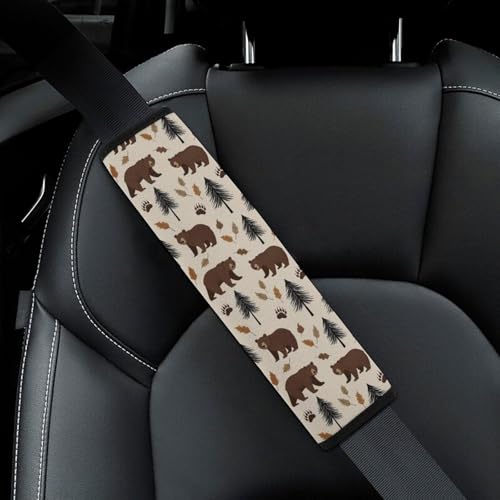 2 Pack Bear Cabin Wild Animal Car Seat Straps Shoulder Pads Breathable Shoulder Protector for Elderly Support, Most Cars, Pressure Relief - color: Pattern 982