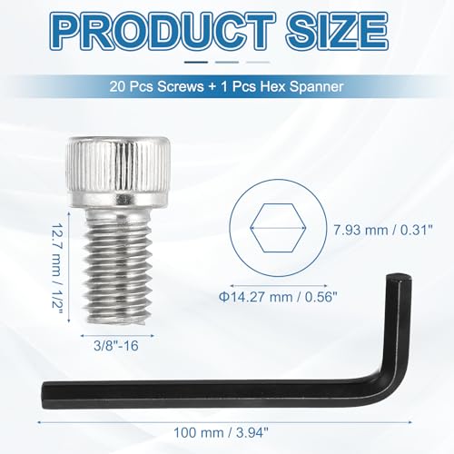 PATIKIL 3/8"-16 x 1/2" Socket Head Screws Cap Bolt, 10Pcs 304 Stainless Steel Hexagon Socket Screws with Hex Wrenches Full Thread for Road Bicycle Mountain Bike Auto, Silver/Black - color: Silver/Black, size: 3/8"-16 x 1/2"