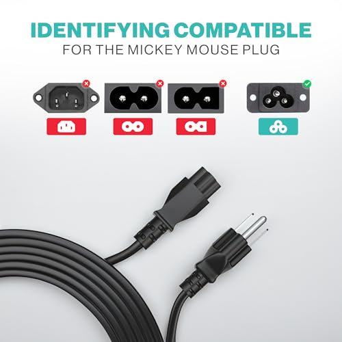 Standard 3ft 3 Prong AC Laptop Power Cord 125 Volts Replacemenet C5 Charger Cable for Laptop, Notebook, Monitors, Projectors, Scanners - size: 3FT