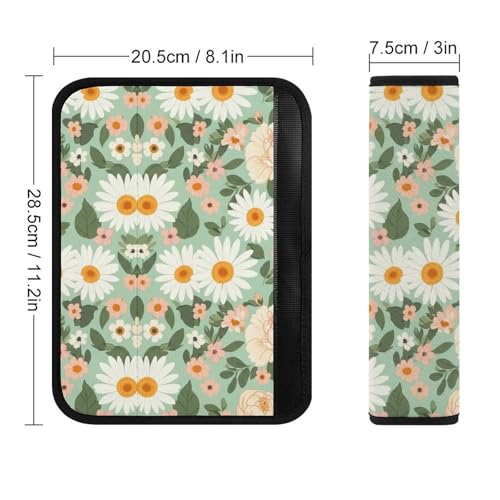 2PCS Spring Boho Floral Neutral Green Flowers Leaves Pastel Peony Daisy Car Seat Belt Pad Universal Soft And Comfortable Harness Pads Strap for Kids, Car Seats Pushchair Strollers High Chair Pushchair - color: Pattern 1078