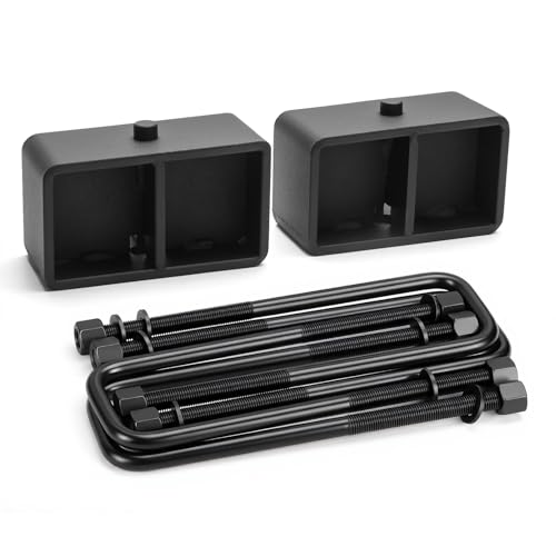 dynofit 3 Inch Rear Lift Blocks for Silverado 1500 Sierra 1500 2WD 4WD(2007-2024), Leveling Block Kit Compatible with Chevy GMC Pickup, Square Leaf Spring Axle Ubolt Kit - size: 3inch rear