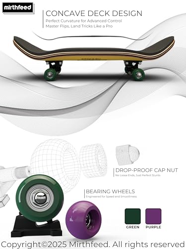 32mm Pro Fingerboard Complete Set | Bearing Wheels | 5 Ply Maple Deck | Anti Skid Grip Tape | Complimentary Tool | Concave Shape - color: Mini Finger Skateboard E : Monstrous Mash