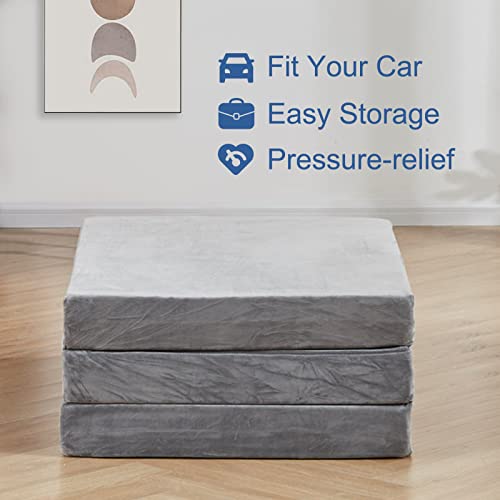 SINWEEK 3.8" Single Memory Foam Folding Topper with Storage Bag - Foldable Trifold Floor Mat Topper, CertiPUR-US Certified Guest Sleeping Pad, Machine Washable Cover - size: S (25 x 75 Inch), style: Slow Rebound Memory Foam