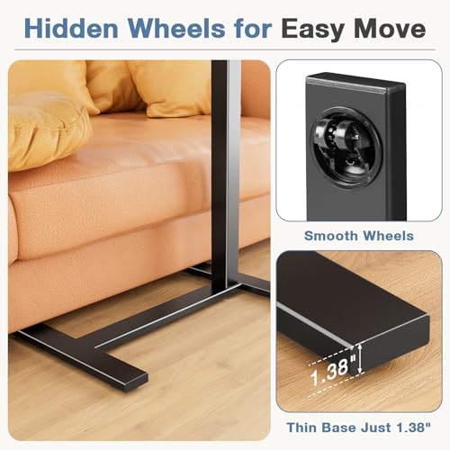 DUMOS Adjustable Bedside Overbed Table with Wheels, Brown | Laptop Standing Desk with Tilting Top Height, Mobile Rolling Computer Cart for Hospital Home Bedroom Use - color: Rust Brown, size: 27.5" x 15.7" x 43.3"