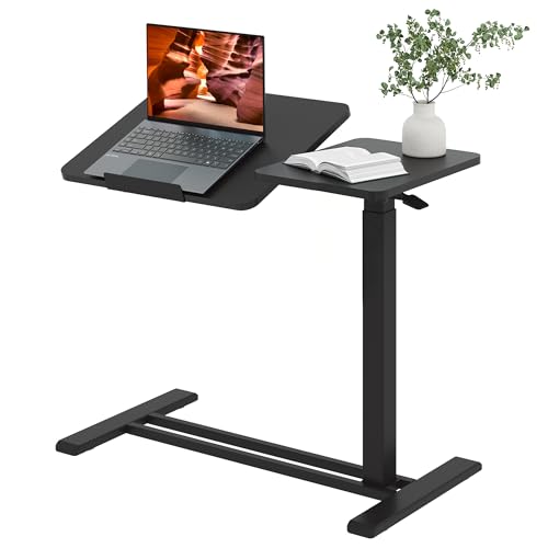 28''Pneumatic Overbed Tilting Bedside Table,Small Desk with Wheels | 27.6"x15.7" Black Single-Side Flip Tabletop,Hospital Medical Bedside Table,Overbed Table with Wheels,Small Standing Desk - color: Black, size: Small