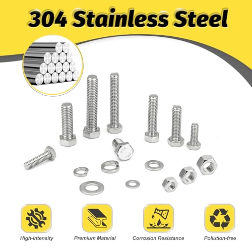 15 Sets 1/4-20x3-1/2 Bolt and Nut Set, Flat & Lock Washers Included,60PCS | 304 Stainless Steel 1/4-20 Bolt, Precision Fasteners Mechanical Assembly Equipment Repair & DIY - size: 1/4-20x3-1/2" 15sets