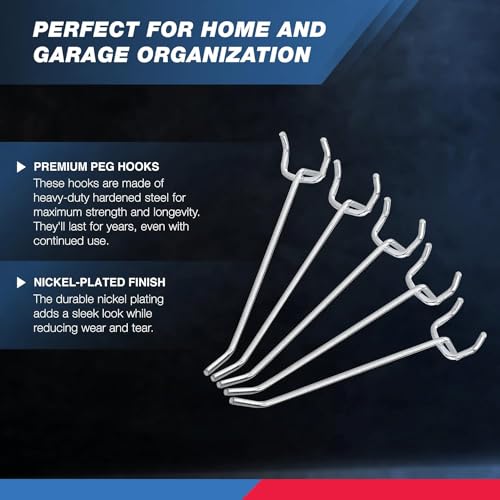 Neiko 53100A 4 Inch Heavy Duty Pegboard Hooks Kit, 50 Pack, 1/8" Peg Hooks for 1” Spaced Pegboards, Utility Hooks for Wall Organizing in Home or Garage - size: 4" Pegboard Hooks