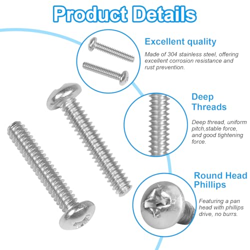 25 Pcs #10-24 x 1 Pan Head Machine Screws, 304 Stainless Steel, Truss Head Bolts, Full Thread, Bright Finish, Phillips Drive for Furniture Repairs and 3D Printer - size: #10-24 x 1"