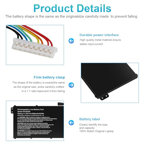 AP20CBL Laptop Battery for Acer Aspire 5 A515-45 A515-45G A515-46 A515-56 A515-56T A515-56G Aspire 7 A715-43G Swift 3 SF314-43 SF314-511 Vero AV15-51 TravelMate Spin B3 B311RNA-32 Chromebook CB315-4H - size: 10.24*3.31*0.2inch AP20CBL