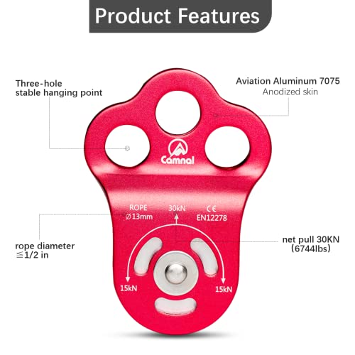 Climbing Pulley 3 Hole Climbing Pulley Stable Traction Climbing Pulley Device Zipline System Pulley, Suit for Tree Work, Rope Climbing and More, Red - color: 3-hole-red