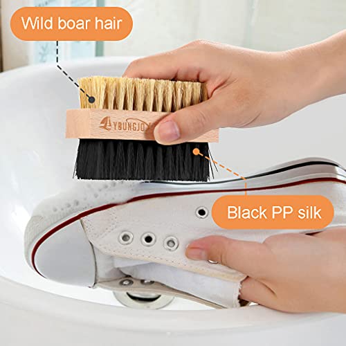 YoungJoy 2 Pieces Dual Sided Sneaker Shoe Cleaner Brush Set Shoes Clean Brush Kit Both Boar and Plastic Bristles with Microfiber Cloth (A) - style: A
