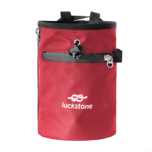 Rock Climbing Chalk Bag Featuring Stiffened Rim and Fleece Lining, No-Spill Magnesium Bag for Weightlifting Gymnastics Bouldering, 420D Fabric with Quick Clip Belt and Phone Pocket(Red) - size: Red