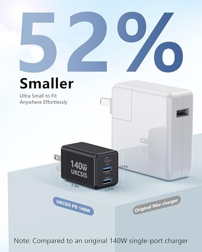 2Pack Mac Book Charger 140W, USB C Fast Charger Foldable 3-Port Multi-Device Fast Power Adapter, USB C Charger for MacBook pro/Air, Dell, Samsung Galaxy, iPad Pro, and More(Black)
