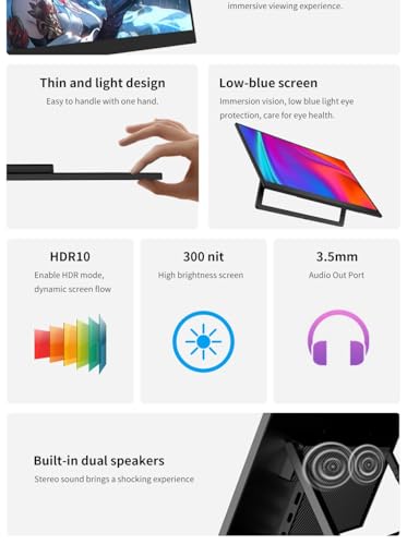 cjc 14" Portable Monitor,FHD 1080P Ultra Slim Gaming External Display Monitor with Built-in Kickstand,75% sRGB,USB-C/HDMI Plug and Play, Second Screen for Laptop, PC, PS5, Mac, Xbox,Switch - size: 14" 60Hz