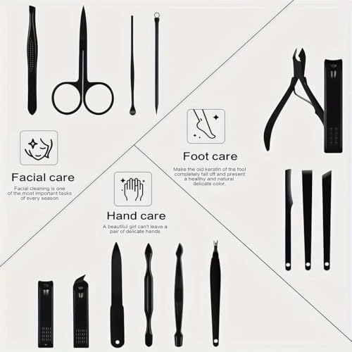 24-Pcs Professional Nail Kit & Complete Nail Cutter Set with Travel Case, Includes Cuticle Trimmer & Nail Design Tools, Mens & Women Fingernail Grooming Kit(Black/Red)