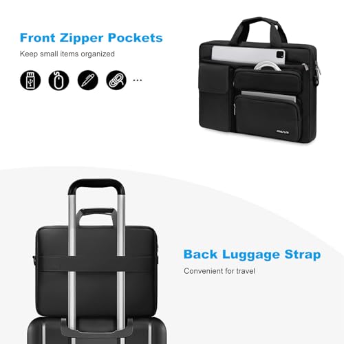 MOSISO Laptop Shoulder Bag 17.3 inch, 17-17.3 inch Computer Bag | Compatible with Dell XPS/HP Pavilion/Ideapad/Acer/HP Omen with 2 Raised&1 Flapover&1 Horizontal Pocket&Handle&Belt, Black - color: Black, size: 17.3 inch