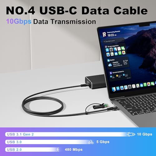 USB C to Ethernet Cable 4FT, 2-in-1 USB C to RJ45 Adapter (1Gbsp Ethernet) & USB C Cable (10G/4K/100W), Thunderbolt 4/5 Compatible, Ideal for MacBook, iPad Pro, XPS, Surface Pro, Essential for Travel - size: 4 FT