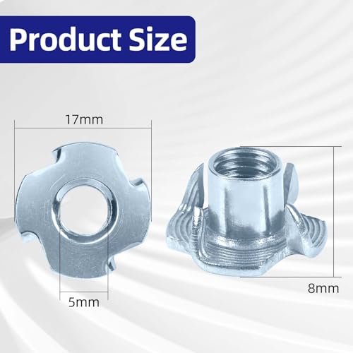 M5 T-Nuts zinc Plated Steel, 4-Pronged Tee Nut for Wood, Rock Climbing Holds, Furniture, 100 PCS - color: Zinc Coated Steel, size: M5