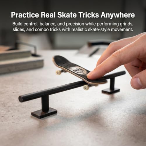 Fingerboard Rail Trick Skate Grind Rail, Mini Finger Skateboard Obstacle for Tech Deck Style Fingerboarding, Portable Desk Skatepark Ramp for Grinds, Slides & Combo Tricks, Skate Training Accessory