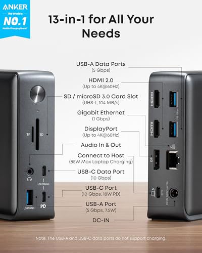 Anker Laptop Docking Station, 13-in-1 USB-C & Anker 2.4G Wireless Vertical Ergonomic Optical Mouse（Bundle）