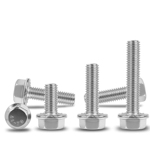 M6x35mm Serrated Flanged Hex Head Screws Bolts 25pcs HS/JXLS-10 | 304 Stainless Steel, External Hex Machine Screws, Equipped with Hex Sleeve, for Construction, for Automotive, for Industrial - size: M6x35mm
