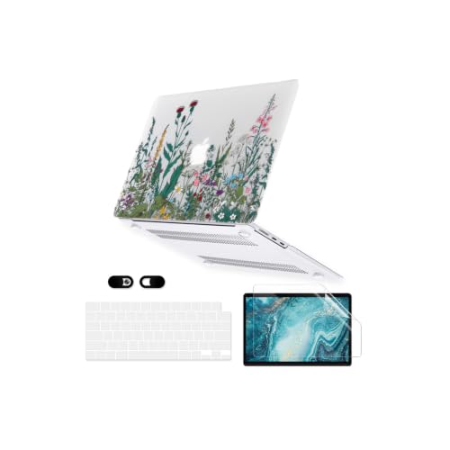 Case for MacBook Pro 14-inch Laptop M5 M4 M3 M2 M1 A3427 A3426 A3434 A3112 A3185 A3401 A2918 A2992 A2779 A2442 2026-2021 Release, Hard Shell&Keyboard Cover&Screen Protector&Webcam Cover, Garden Flower - color: Midnight Green